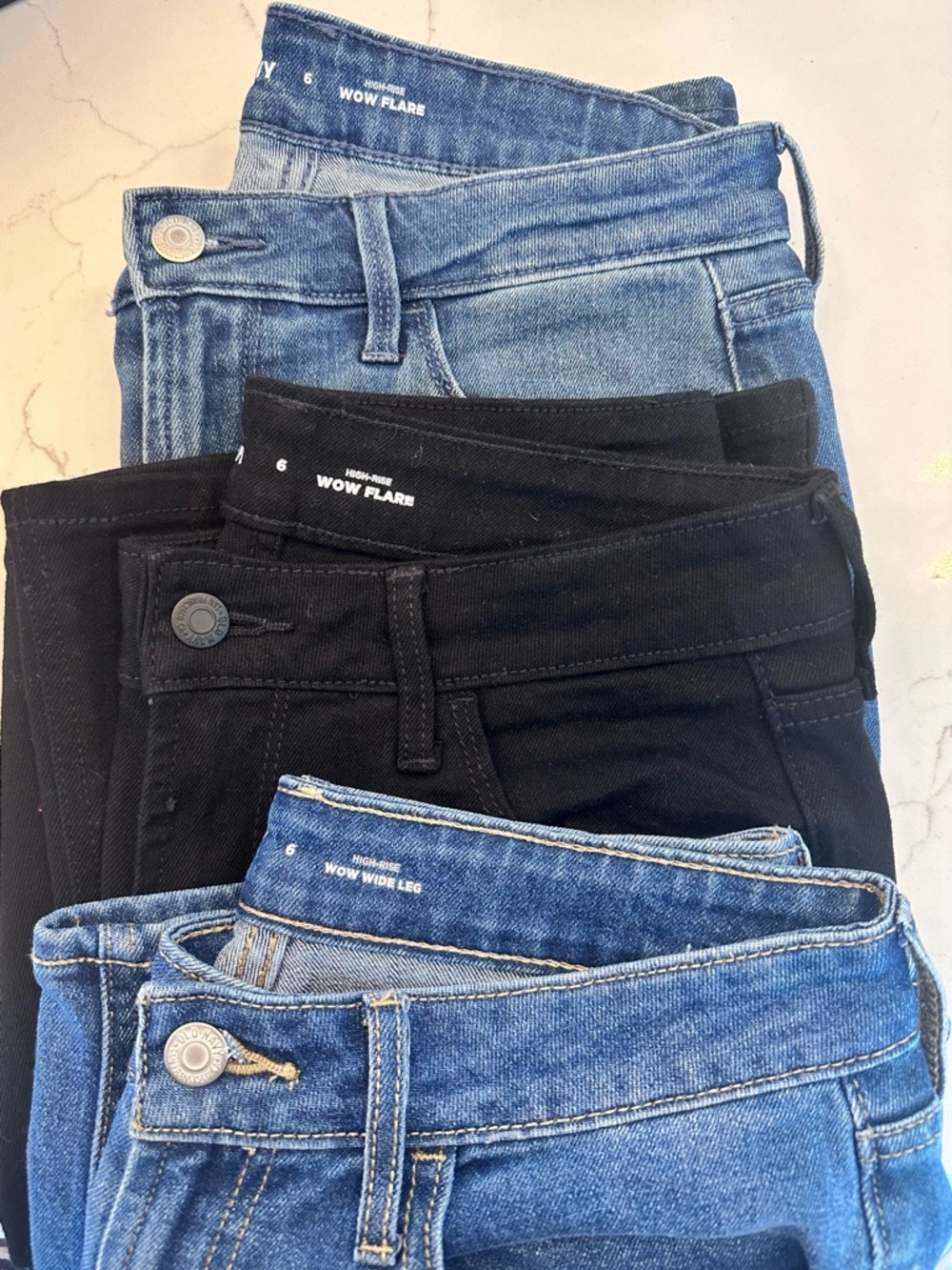 LOT OF 4- Old Navy Black and Light Blue Denim Wide Leg Jeans Bundle -REGULAR - Picture 2 of 6